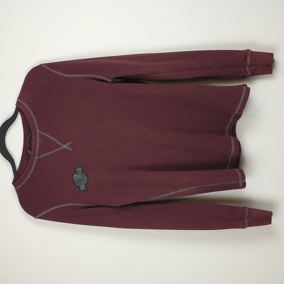 Harley Davidson Thermal Shirt Womens XL Red Burgundy Wing Patch Long Sleeve - Picture 2 of 7